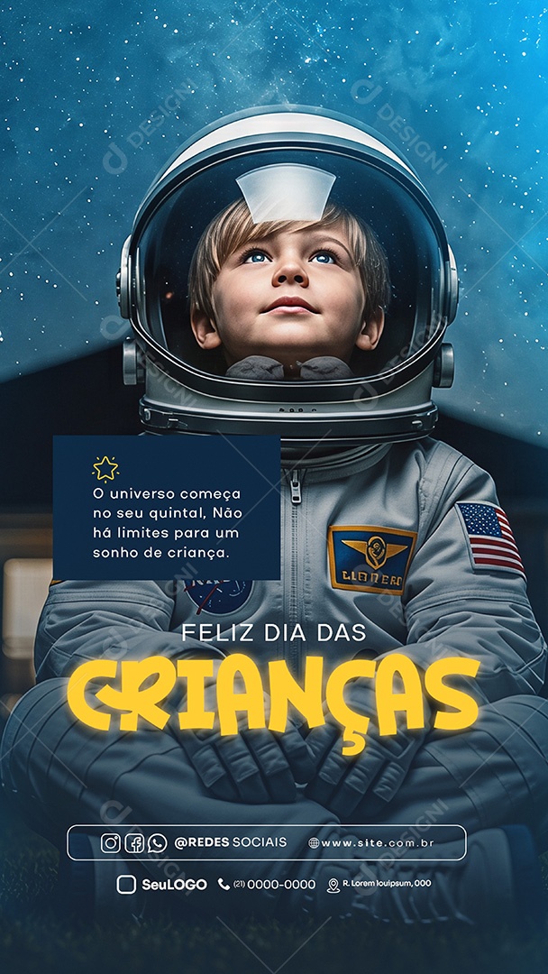 Feliz Dia das Crianças 12 de Outubro O Universo Começa no seu Quintal Story Social Media PSD Editável