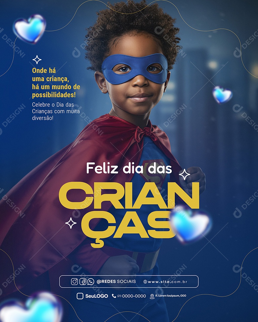 Feliz Dia das Crianças 12 de Outubro Onde há uma Criança há um Mundo de Possibilidades Feed Social Media PSD Editável