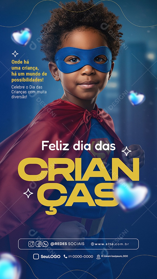 Feliz Dia das Crianças 12 de Outubro Onde há uma Criança há um Mundo de Possibilidades Story Social Media PSD Editável