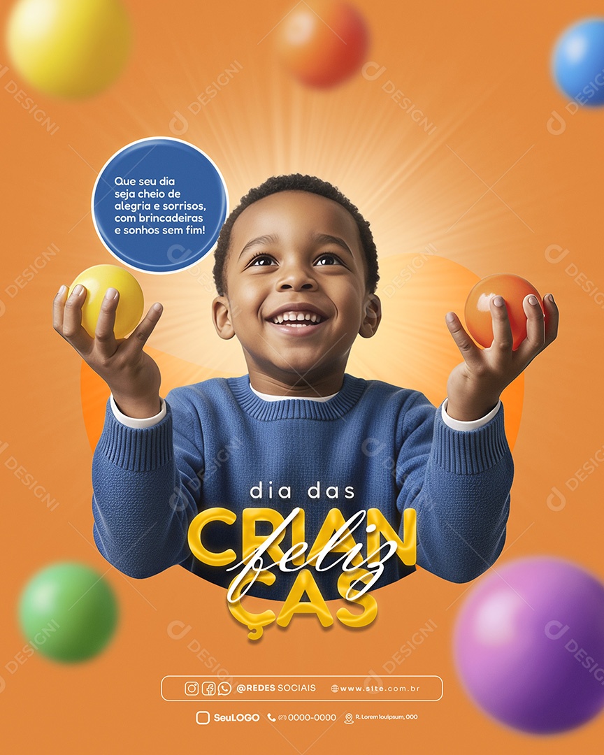 Feliz Dia das Crianças 12 de Outubro que Seu Dia Seja Cheio de Alegria e Sorrisos Feed Social Media PSD Editável
