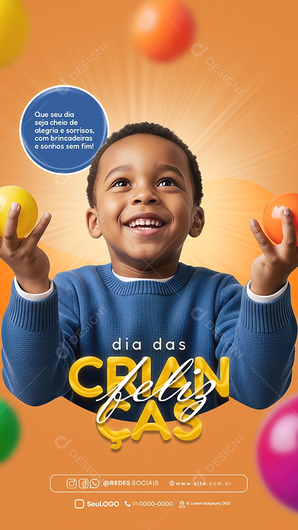 Feliz Dia das Crianças 12 de Outubro que Seu Dia Seja Cheio de Alegria e Sorrisos Story Social Media PSD Editável