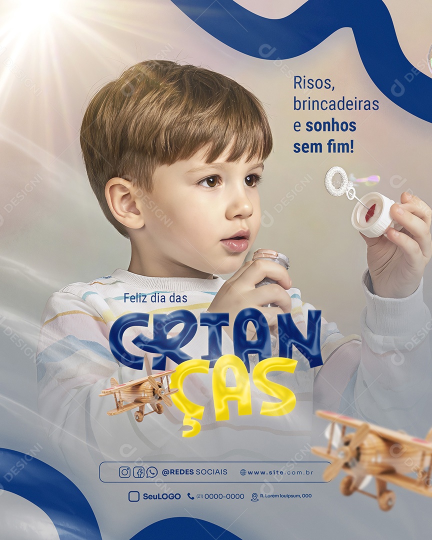 Feliz Dia das Crianças 12 de Outubro Risos Brincadeiras e Sonhos sem Fim Feed Social Media PSD Editável