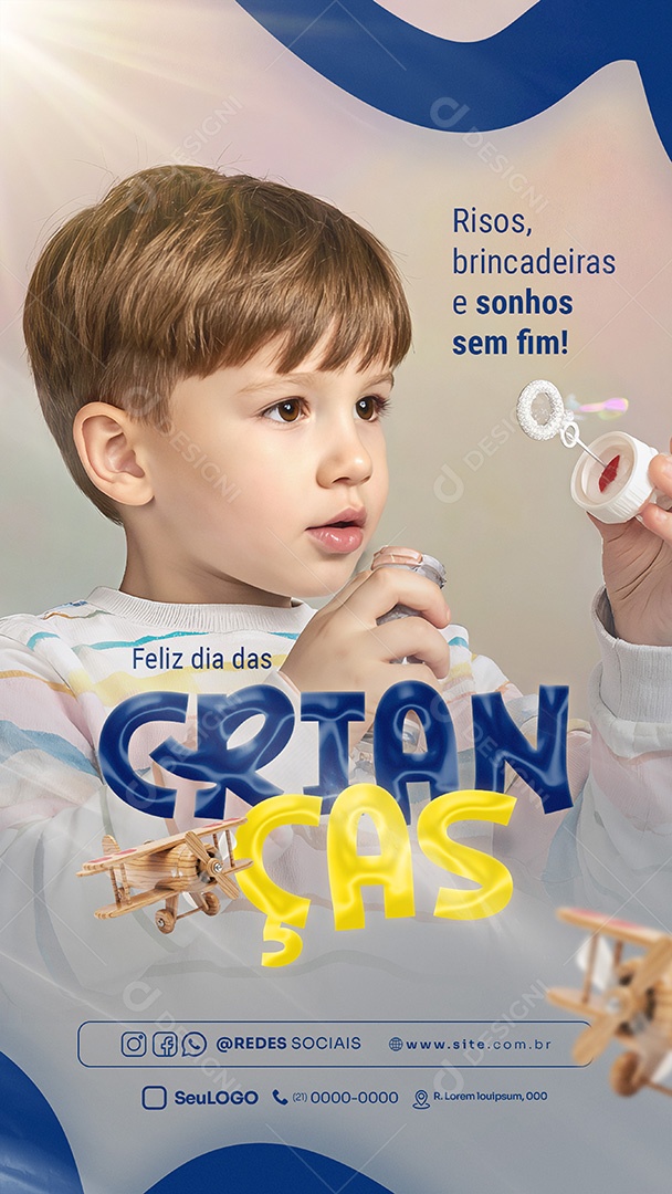 Feliz Dia das Crianças 12 de Outubro Risos Brincadeiras e Sonhos sem Fim Story Social Media PSD Editável