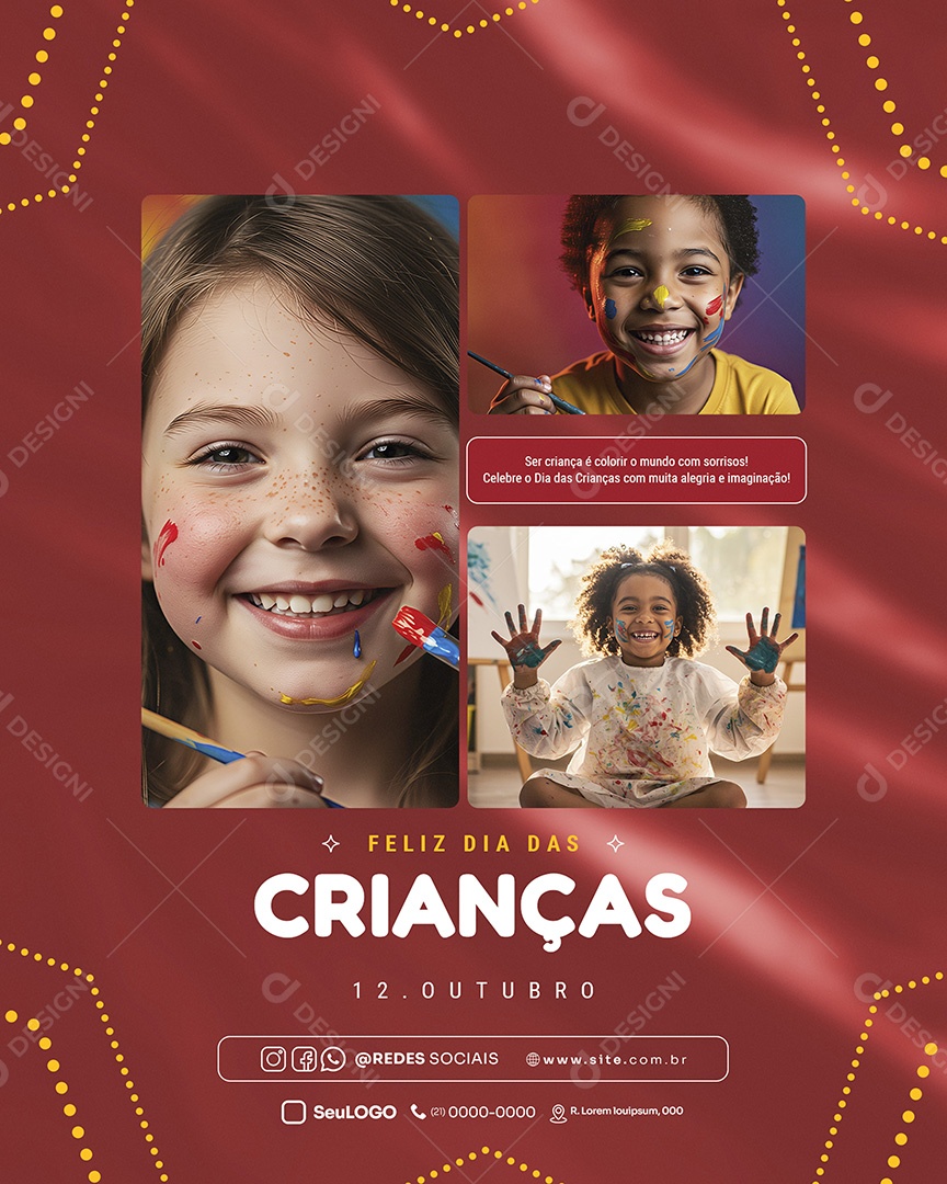 Feliz Dia das Crianças 12 de Outubro ser Crança é Colorir o Mundo Feed Social Media PSD Editável