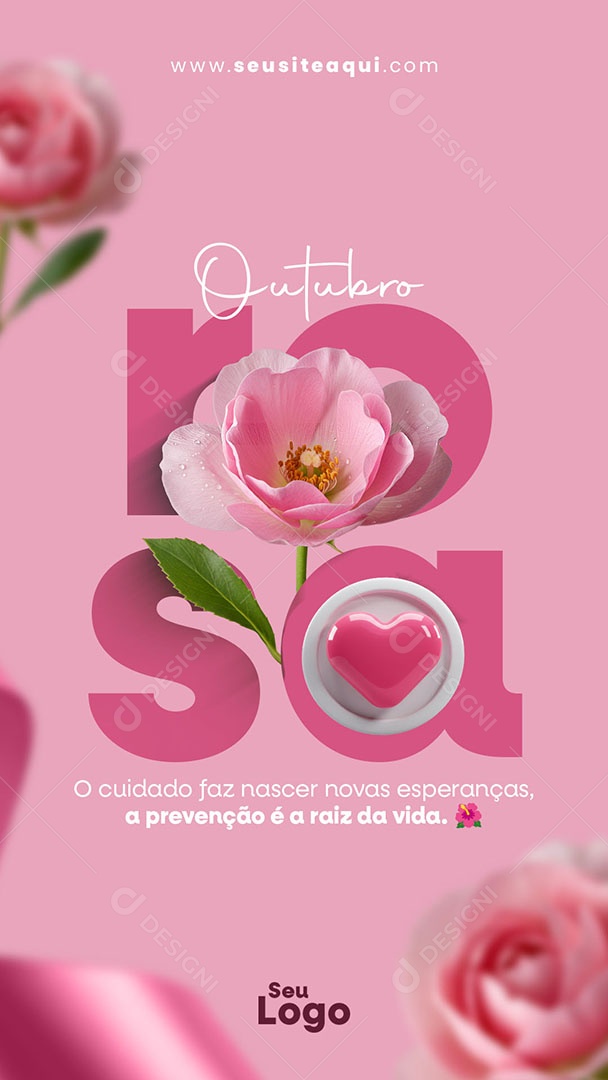 Story Outubro Rosa A Prevenção é a Raiz da Vida Social Media PSD Editável