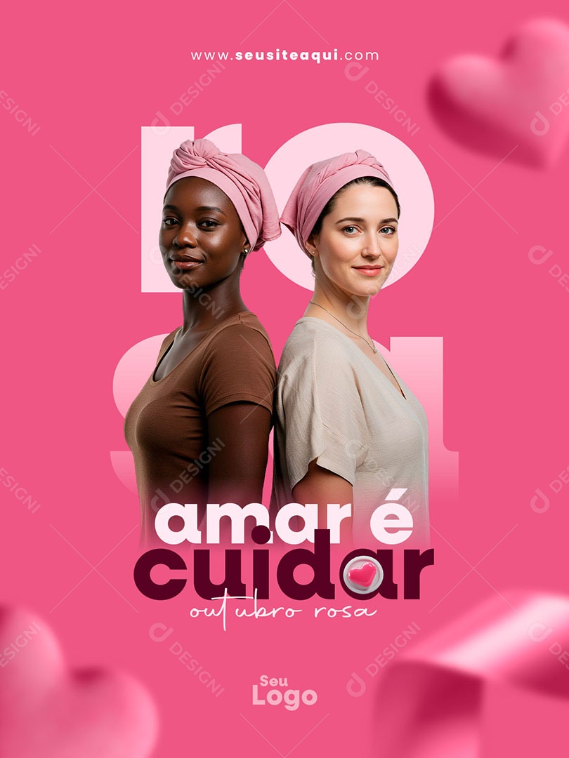 Outubro Rosa Amar é Cuidar Social Media PSD Editável