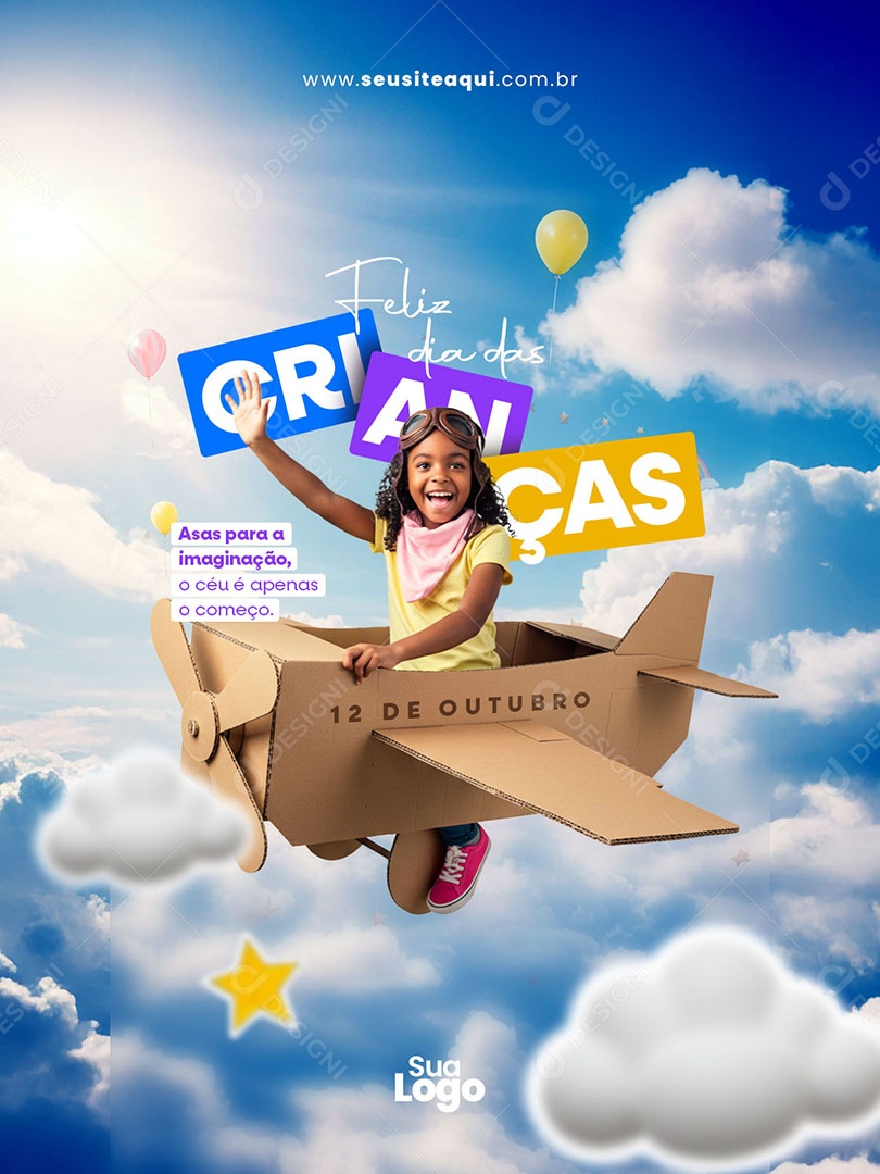 Feliz Dia das Crianças 12 de Outubro Asas Para Imaginação Social Media PSD Editável
