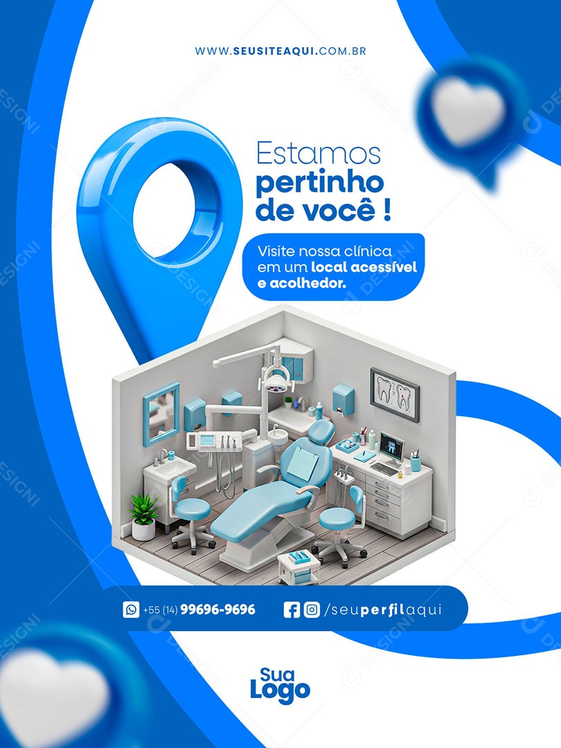 Dentista Estamos Pertinho de Você Social Media PSD Editável
