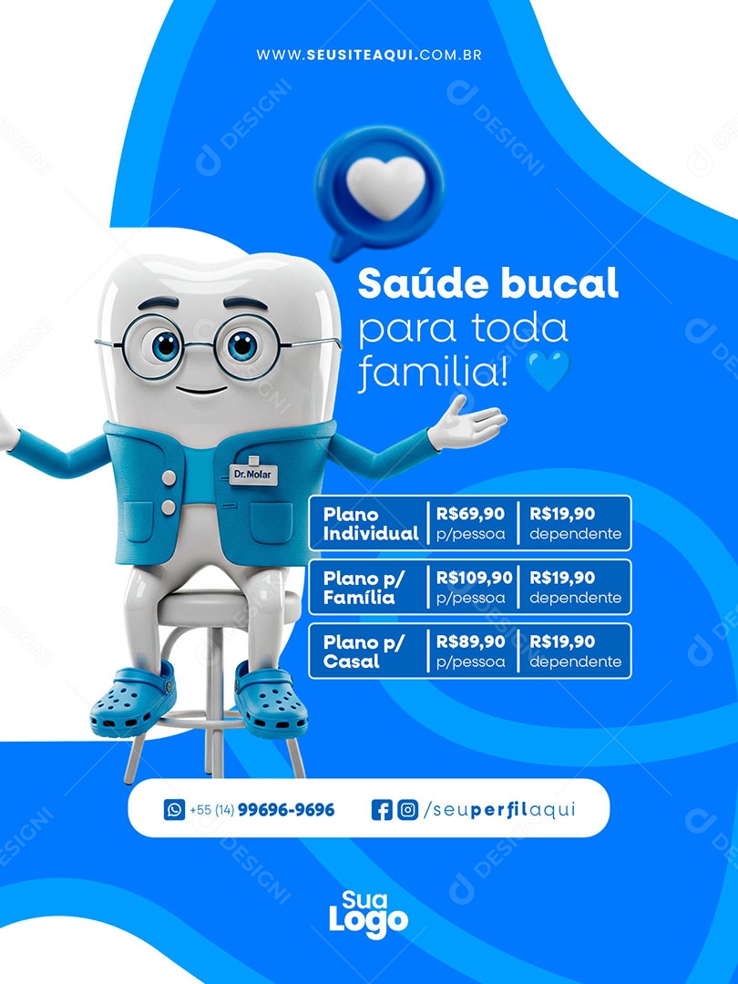 Dentista Saúde Bucal Para Toda Familia Social Media PSD Editável