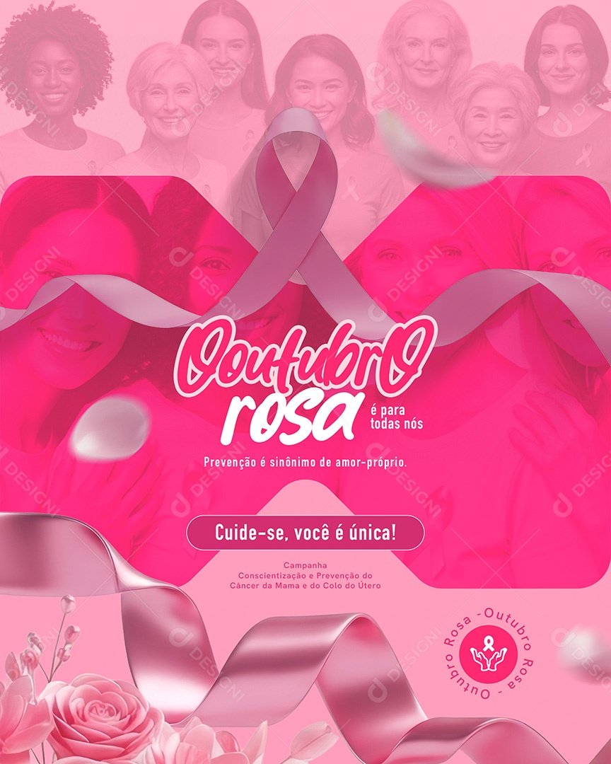 Outubro Rosa Campanha de Consciencialização Prevenção do Câncer de Mama Cuide-se Você é Única Social Media PSD Editável