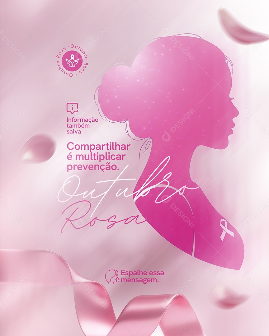 Outubro Rosa Campanha de Consciencialização Prevenção do Câncer de Mama Espalhe essa Mensagem Social Media PSD Editável