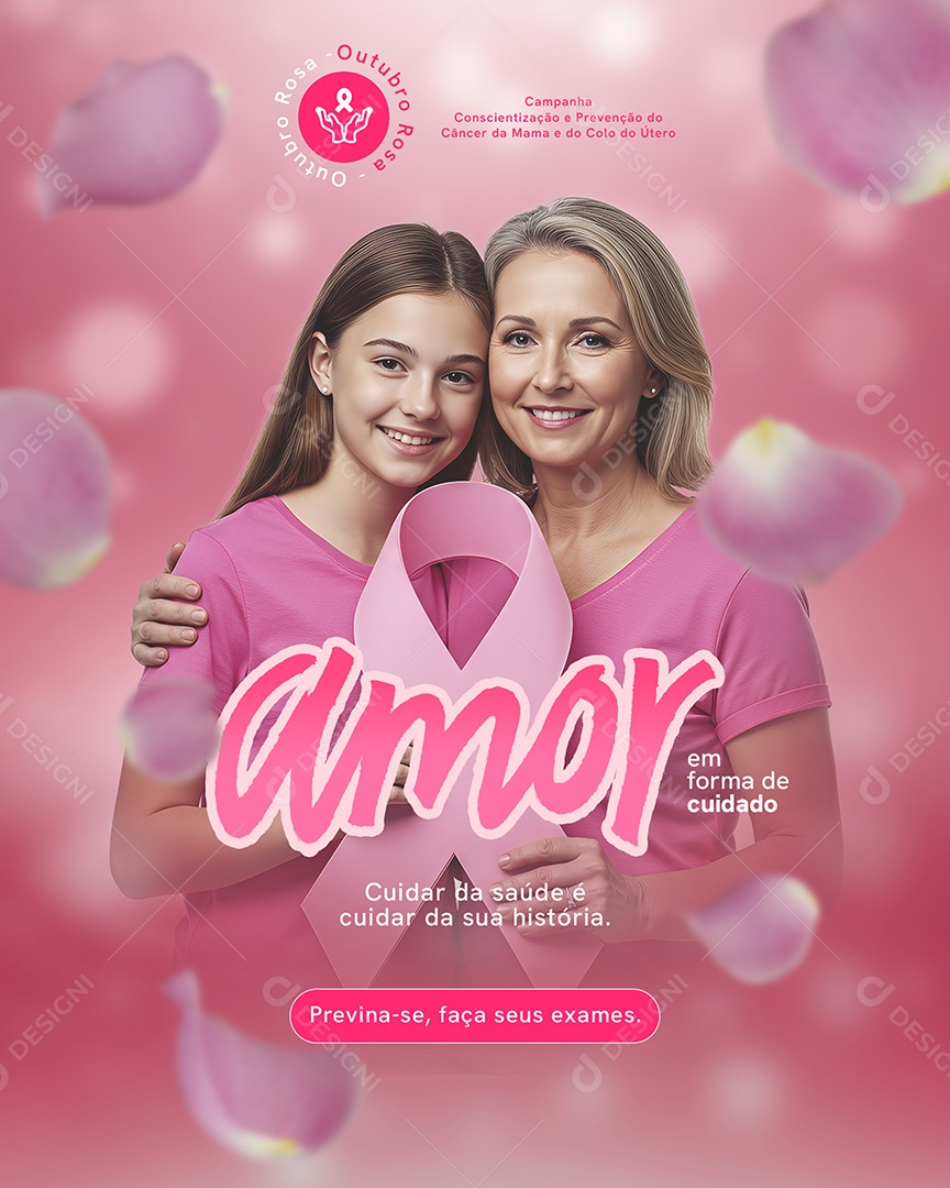 Outubro Rosa Campanha de Consciencialização Prevenção do Câncer de Mama Previna-se Faça seus Exames Social Media PSD Editável