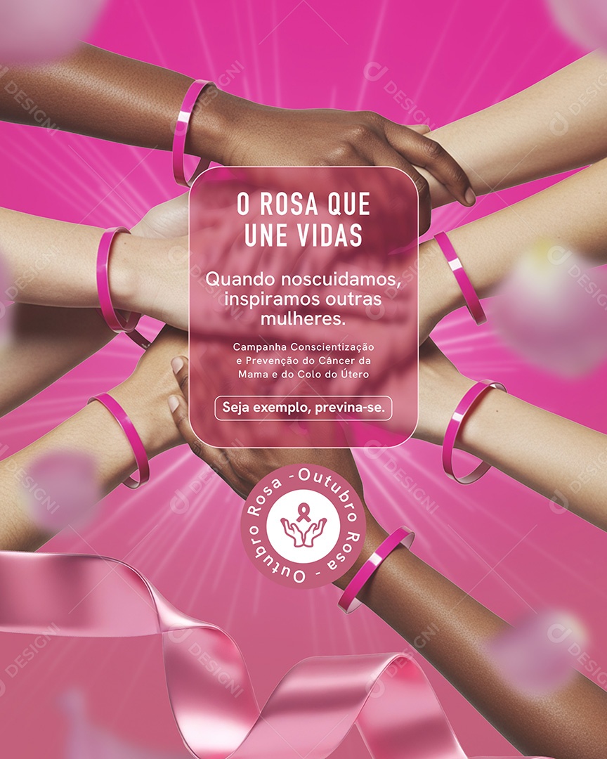 Outubro Rosa Campanha de Consciencialização Prevenção do Câncer de Mama Seja Exemplo Social Media PSD Editável