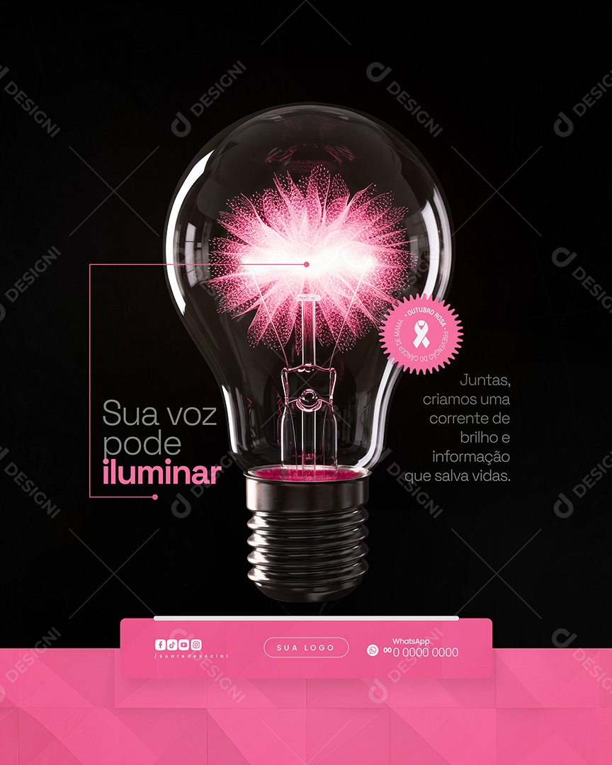 Outubro Rosa Sua Voz Pode Iluminar Social Media PSD Editável