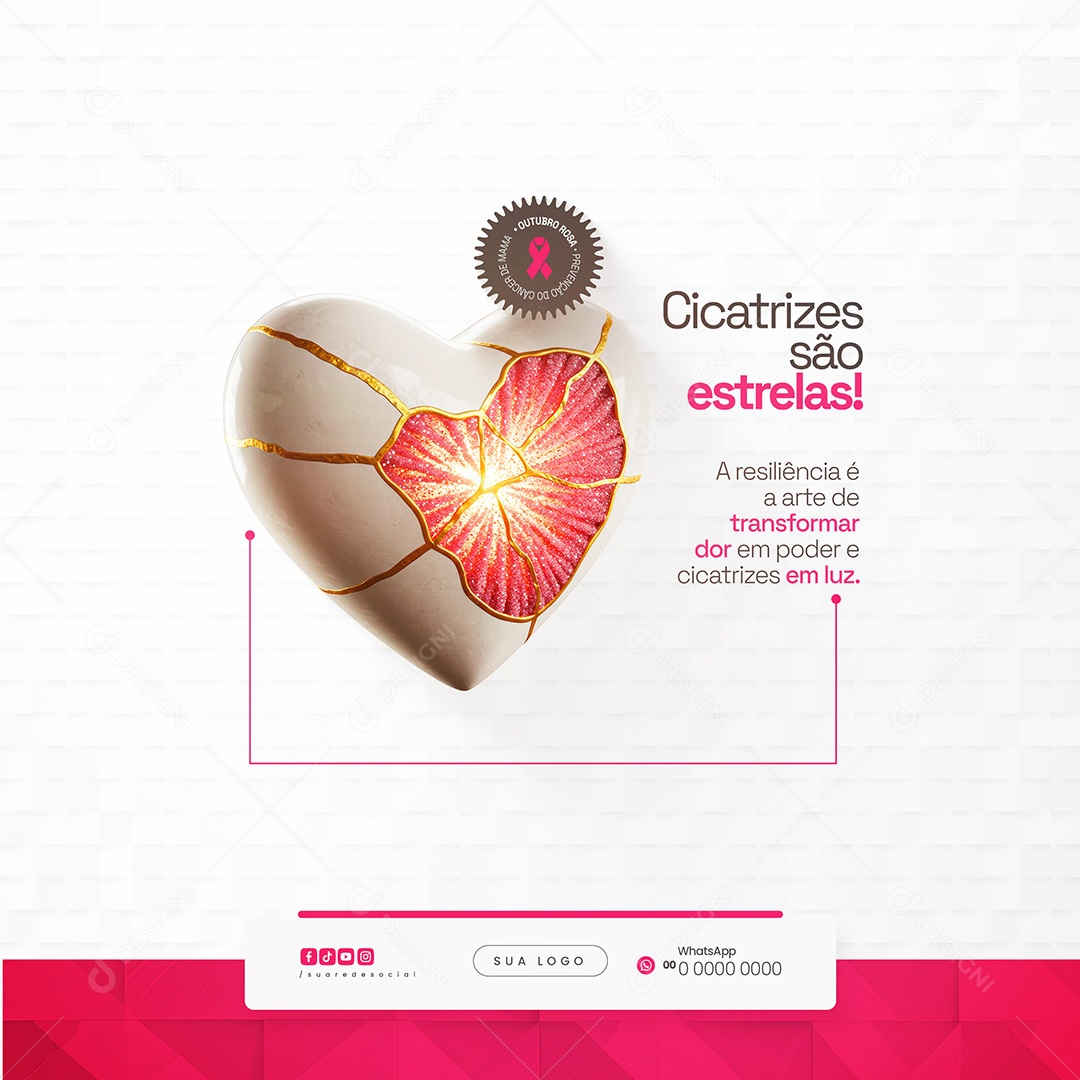 Outubro Rosa Cicatrizes São Estrelas Social Media PSD Editável