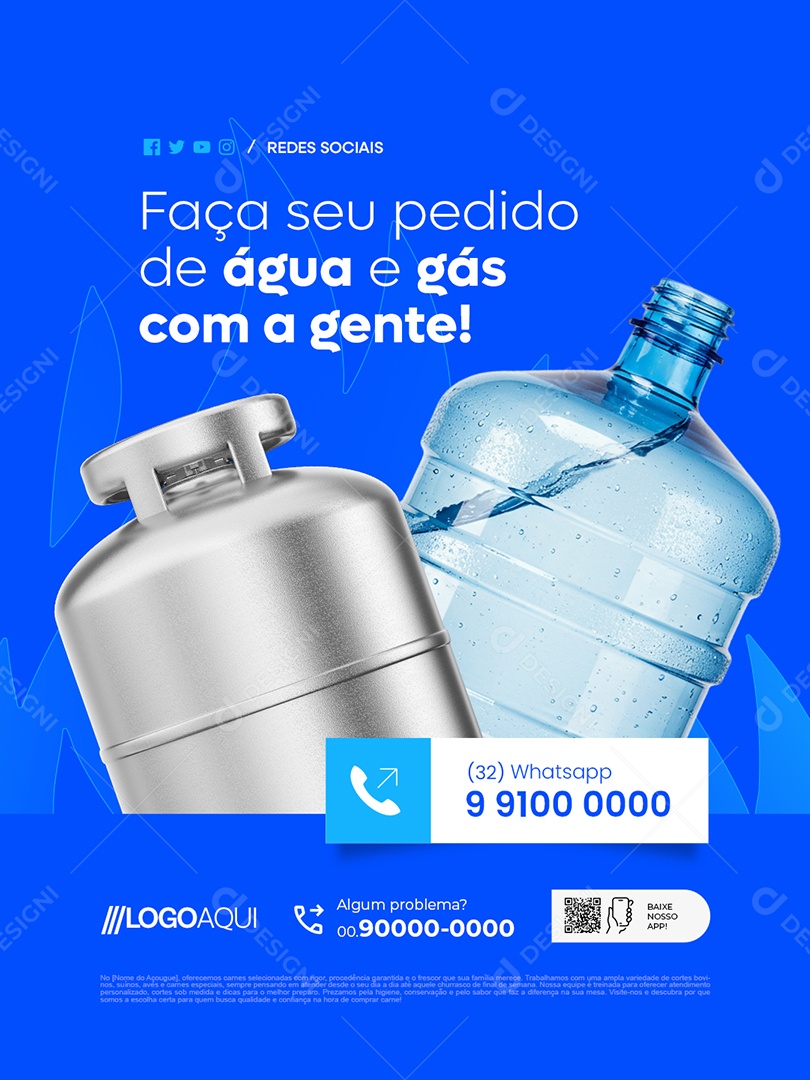 Distribuidora de Gás Faça Seu Pedido de Água e Gás Social Media PSD Editável