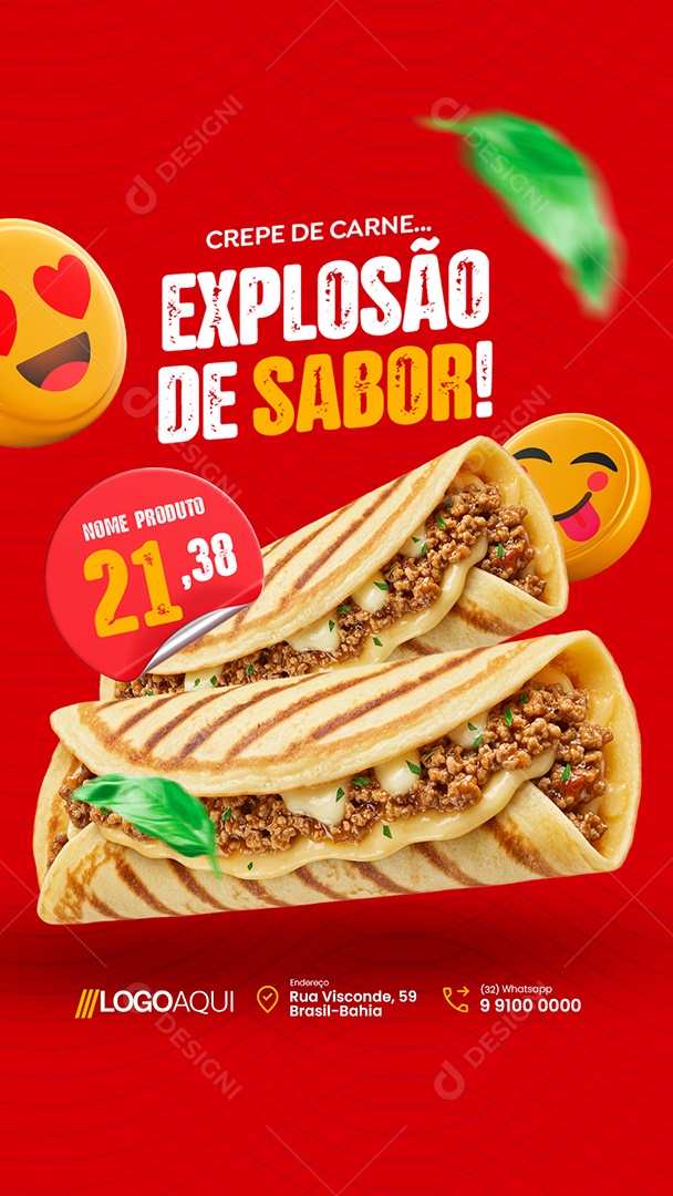 Story Creperia Crepe de Carne Explosão de Sabor Social Media PSD Editável