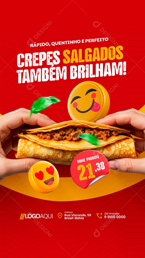 Story Creperia Rápido Quentinho e Perfeito Social Media PSD Editável