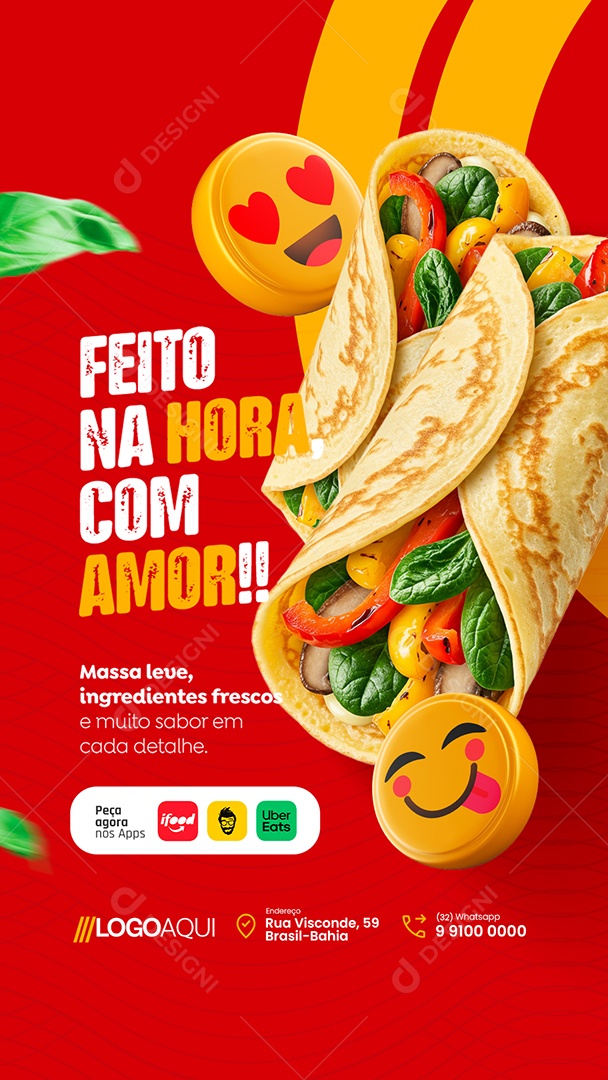 Story Creperia Feito na Hora com Amor Social Media PSD Editável