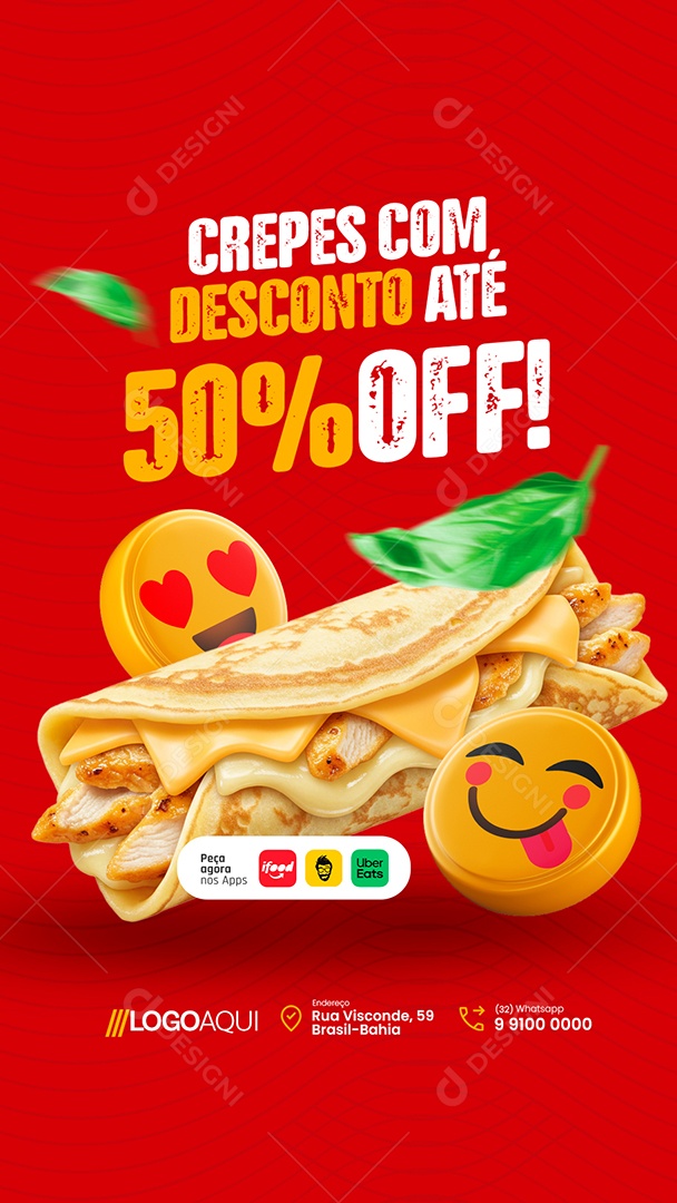 Story Creperia Crepes com Desconto Social Media PSD Editável