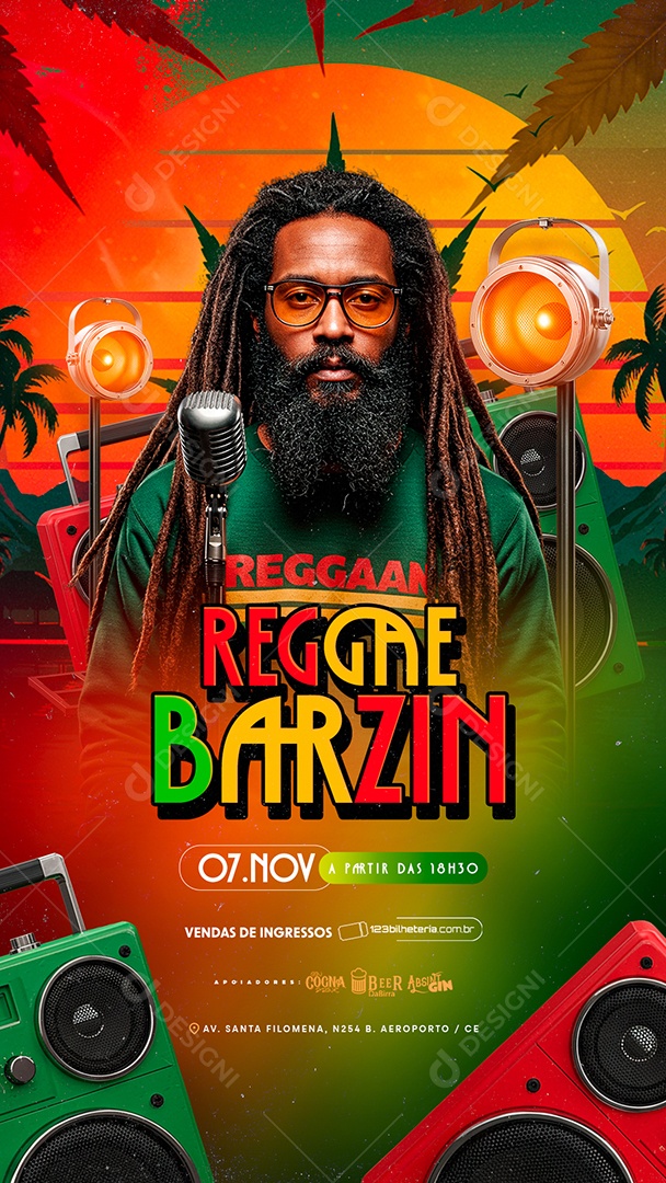 Story Flyer Próximos Shows Regae Barzin Social Media PSD Editável