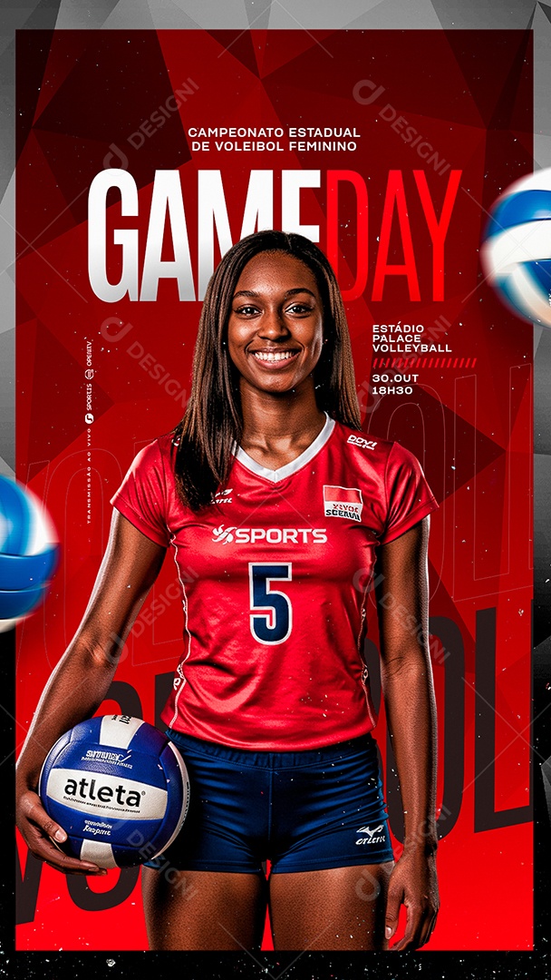 Story Campeonato de Volleyball Feminino Game Day Social Media PSD Editável
