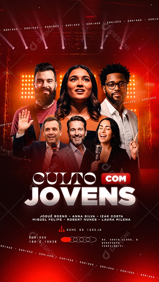 Story Flyer Gospel Culto com Jovens Social Media PSD Editável