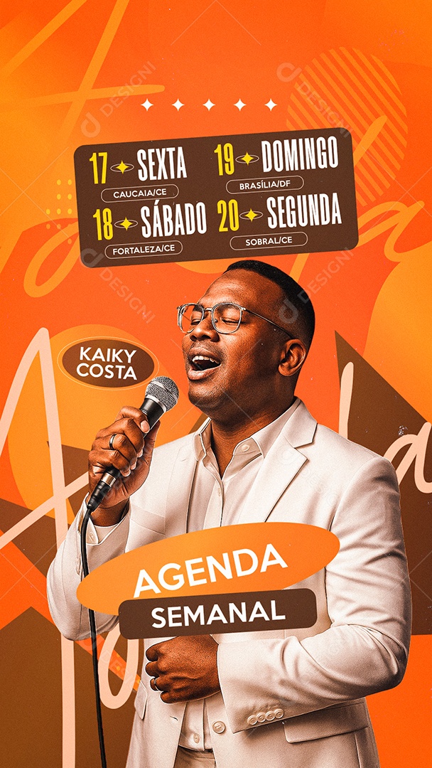 Story Flyer Gospel Agenda Semanal Kaiky Costa Social Media PSD Editável