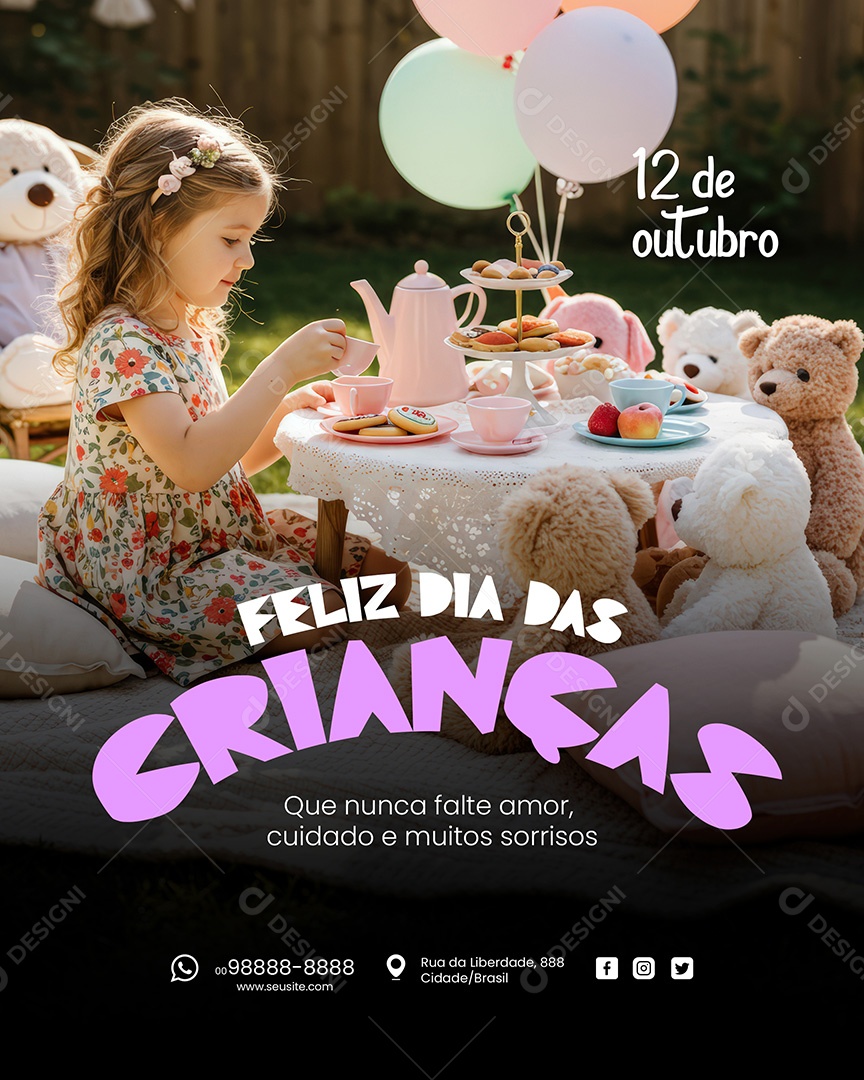 Dia das Crianças 12 de Outubro Que Nunca Falte Amor Social Media PSD Editável
