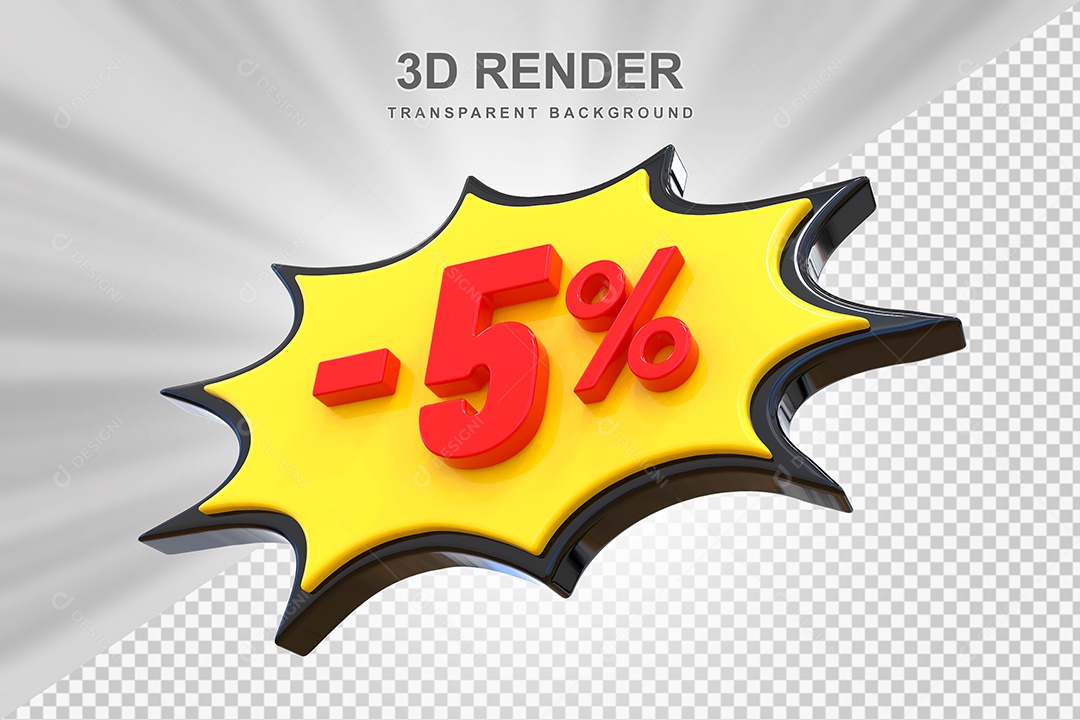 Elemento 3D -5% Vermelho Preto E Amarelo para Composição PSD Editável