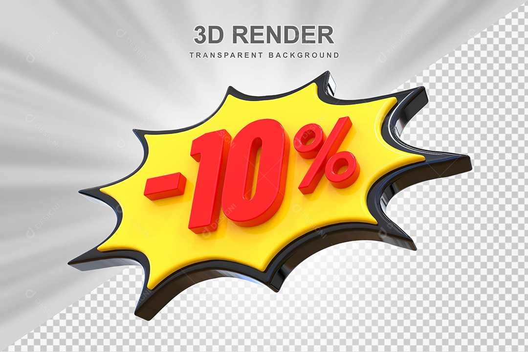 Elemento 3D -10% Vermelho Preto E Amarelo para Composição PSD Editável