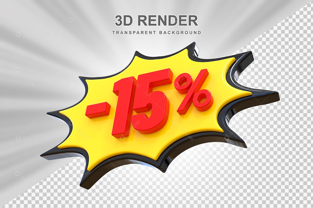 Elemento 3D -15% Vermelho Preto E Amarelo para Composição PSD Editável