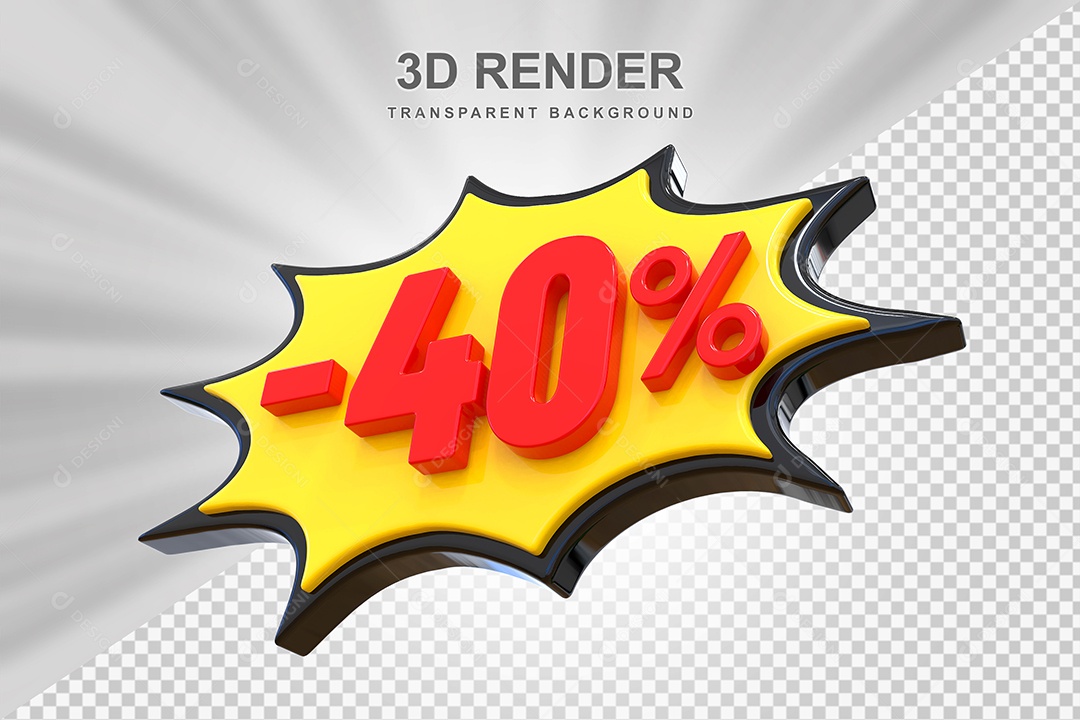 Elemento 3D -40% Vermelho Preto E Amarelo para Composição PSD Editável