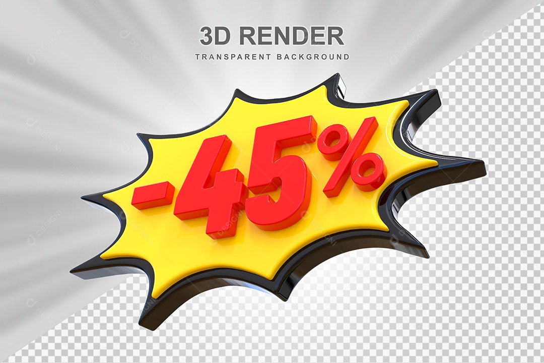 Elemento 3D -45% Vermelho Preto E Amarelo para Composição PSD Editável
