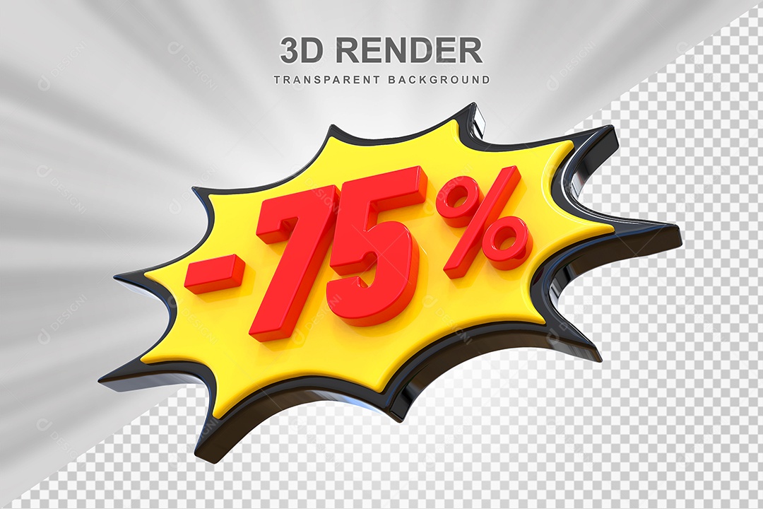 Elemento 3D -75% Vermelho Preto E Amarelo para Composição PSD Editável