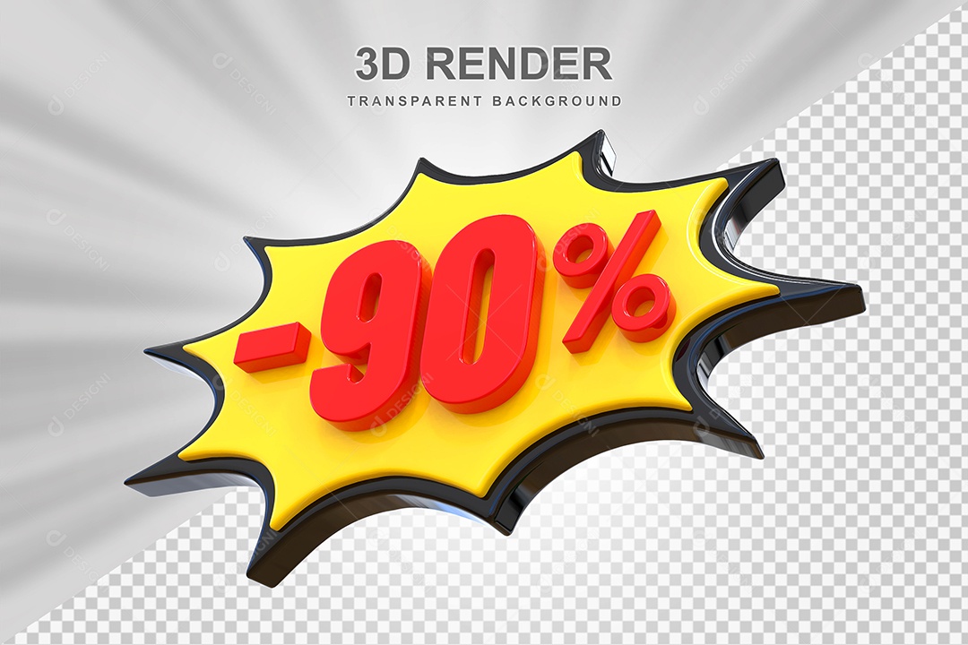 Elemento 3D -90% Vermelho Preto E Amarelo para Composição PSD Editável