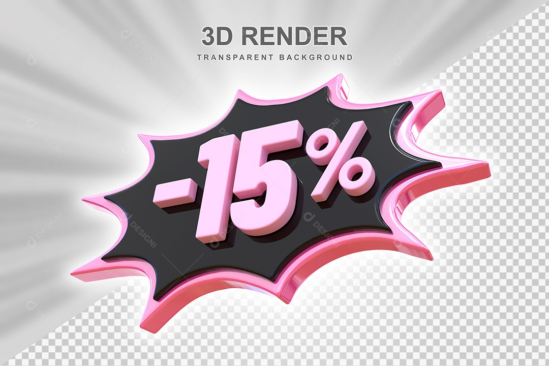 Elemento 3D -15% Preto E Rosa para Composição PSD Editável