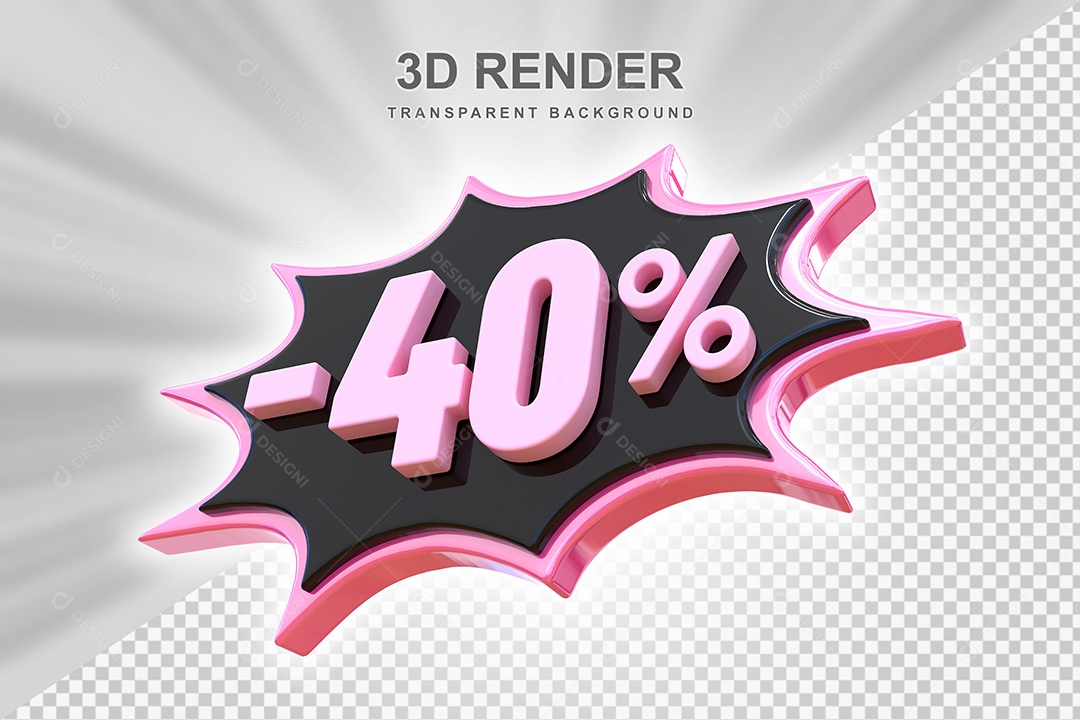 Elemento 3D -40% Preto E Rosa para Composição PSD Editável