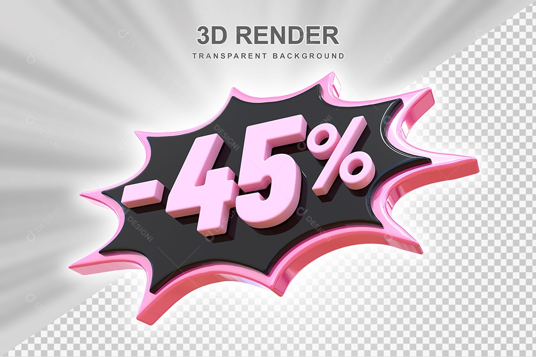 Elemento 3D -45% Preto E Rosa para Composição PSD Editável