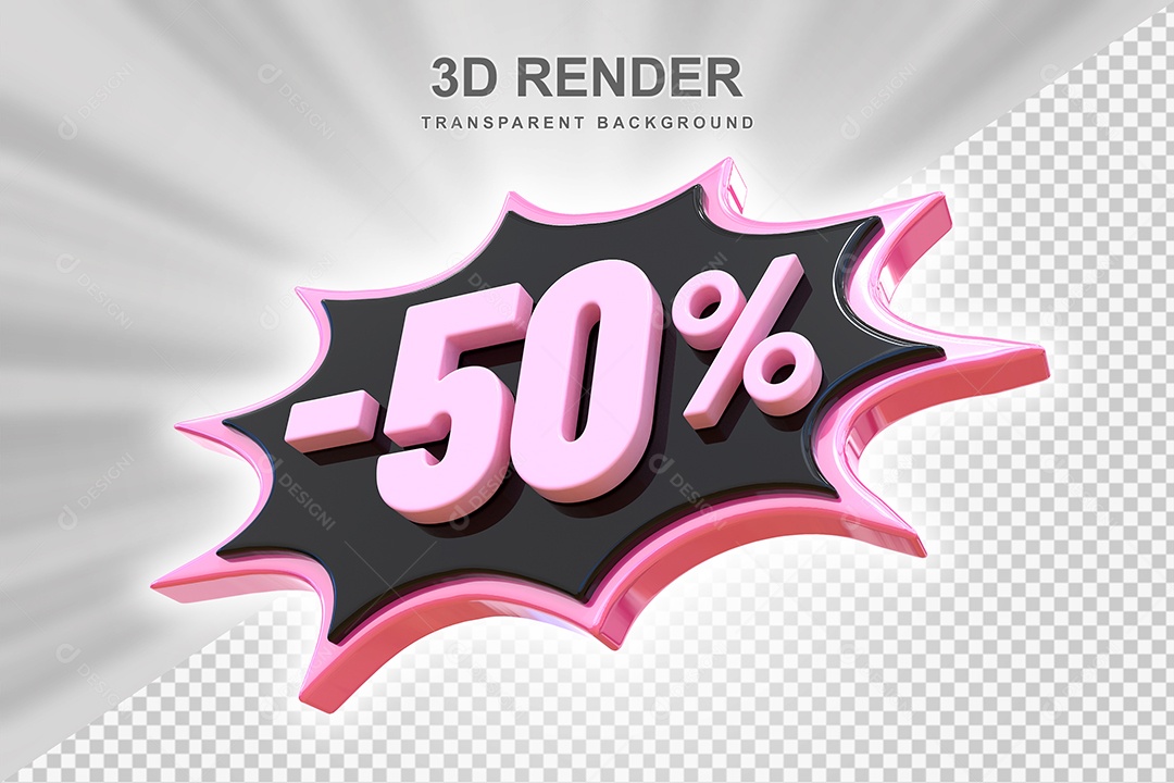 Elemento 3D -50% Preto E Rosa para Composição PSD Editável