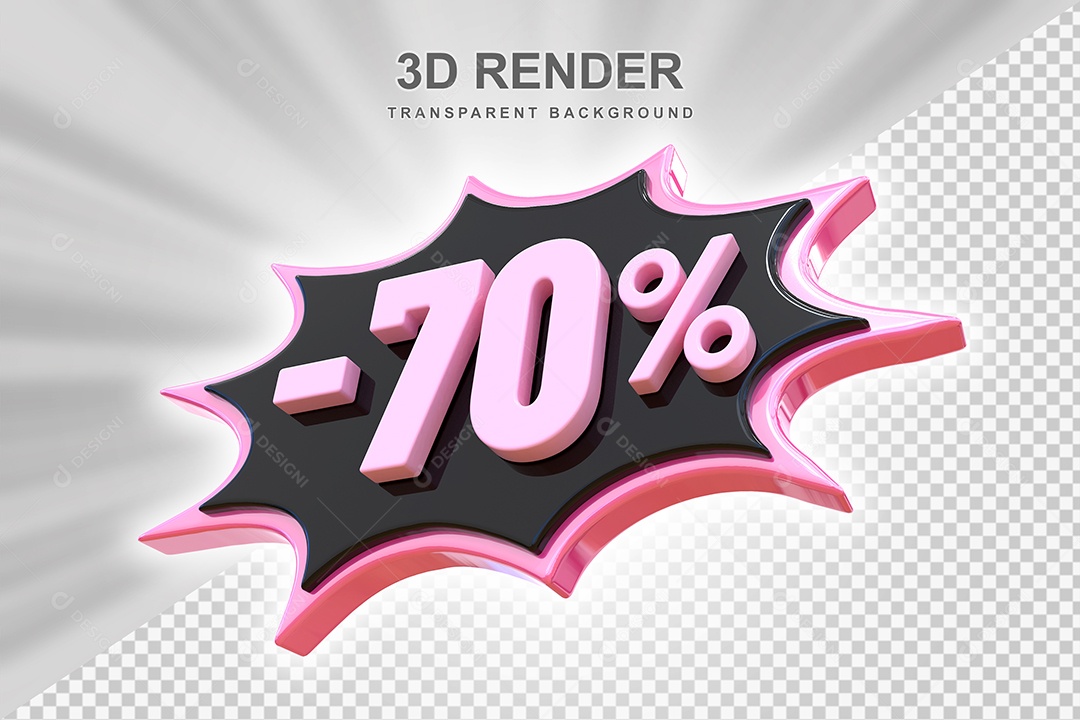 Elemento 3D -70% Preto E Rosa para Composição PSD Editável