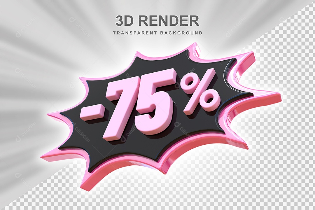 Elemento 3D -75% Preto E Rosa para Composição PSD Editável