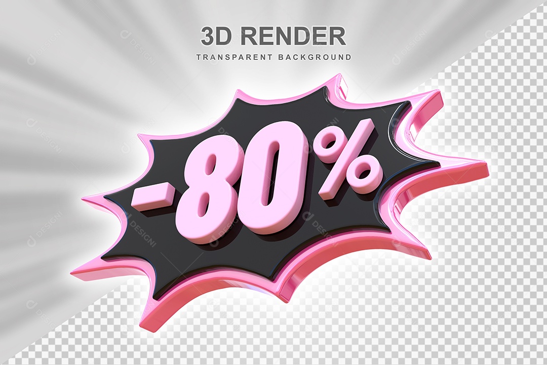 Elemento 3D -80% Preto E Rosa para Composição PSD Editável