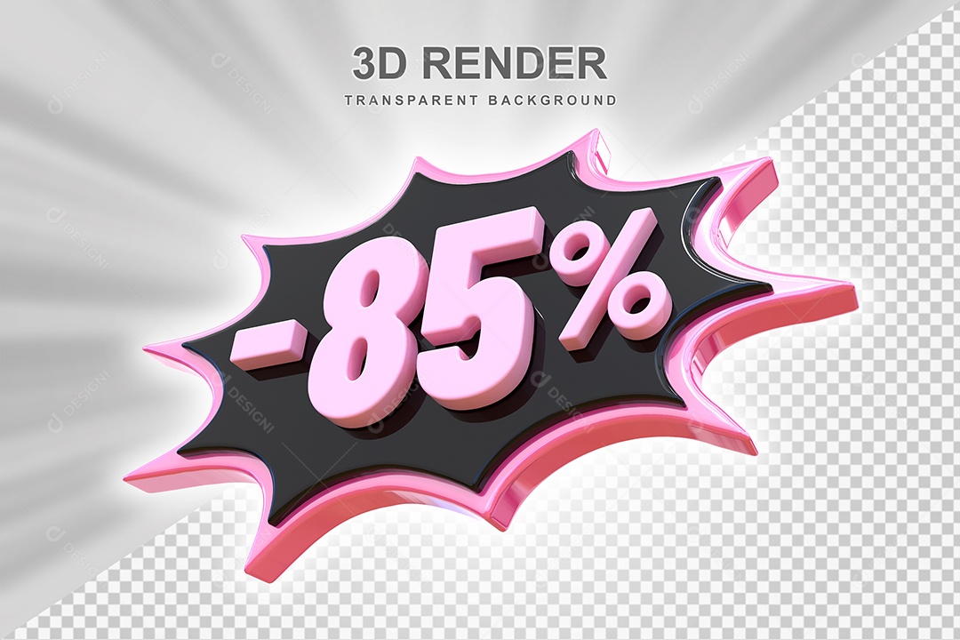 Elemento 3D -85% Preto E Rosa para Composição PSD Editável