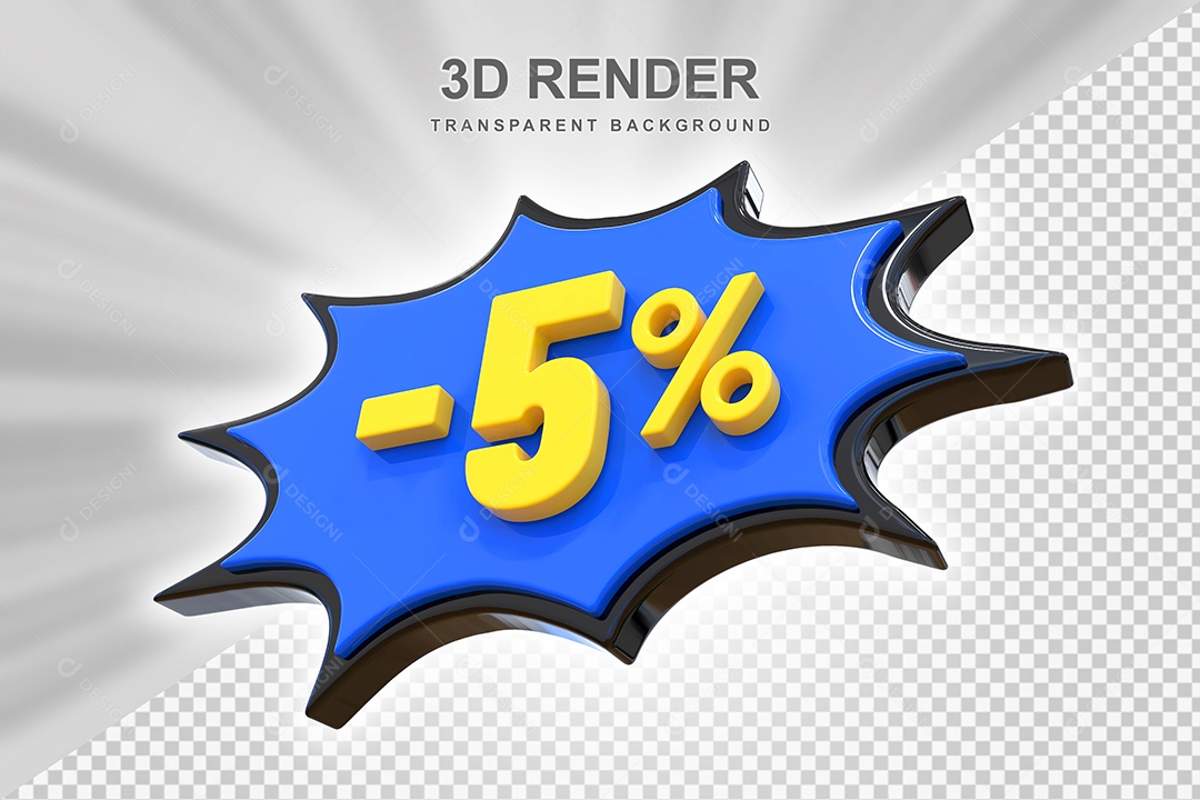 Elemento 3D -5% Azul Preto E Amarelo para Composição PSD Editável