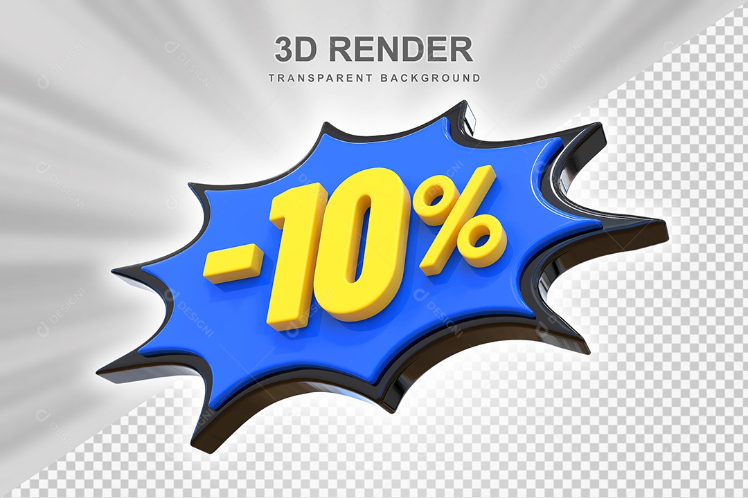 Elemento 3D -10% Azul Preto E Amarelo para Composição PSD Editável