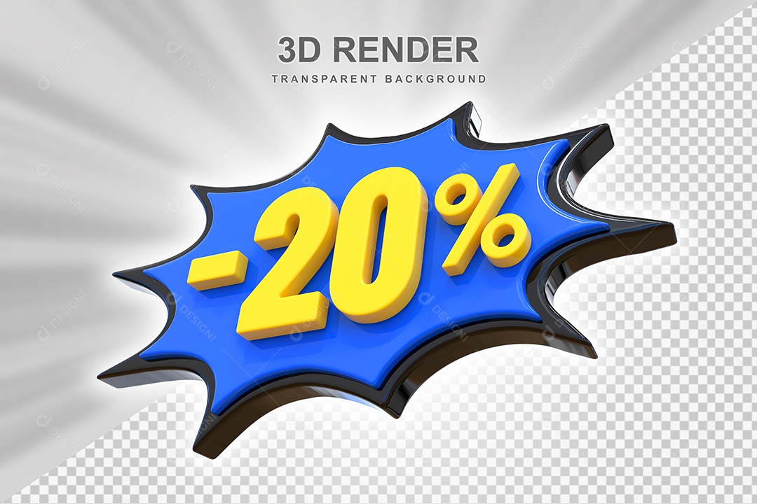 Elemento 3D -20% Azul Preto E Amarelo para Composição PSD Editável