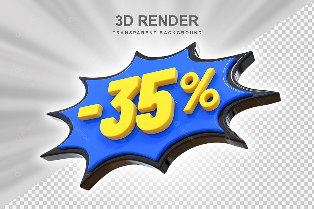 Elemento 3D -35% Azul Preto E Amarelo para Composição PSD Editável
