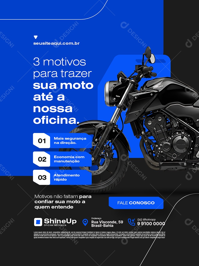Oficina Mecânica Três Motivos para Trazer Sua Moto Até a Nossa Oficina Social Media PSD Editável