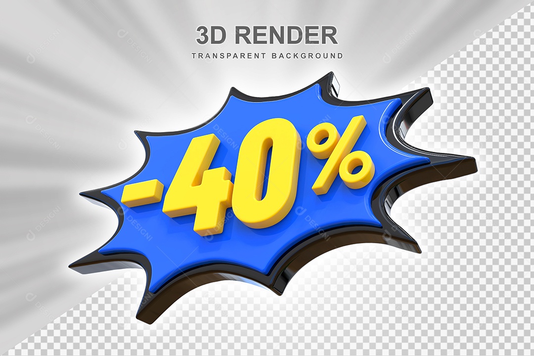 Elemento 3D -40% Azul Preto E Amarelo para Composição PSD Editável